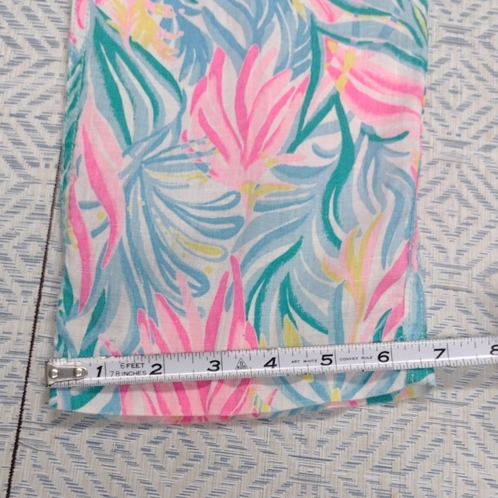 Lilly Pulitzer 100% linen Pink and Blue Tropical Pants - Picture 13 of 16